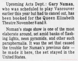 Gary Numan Vancouver 1980